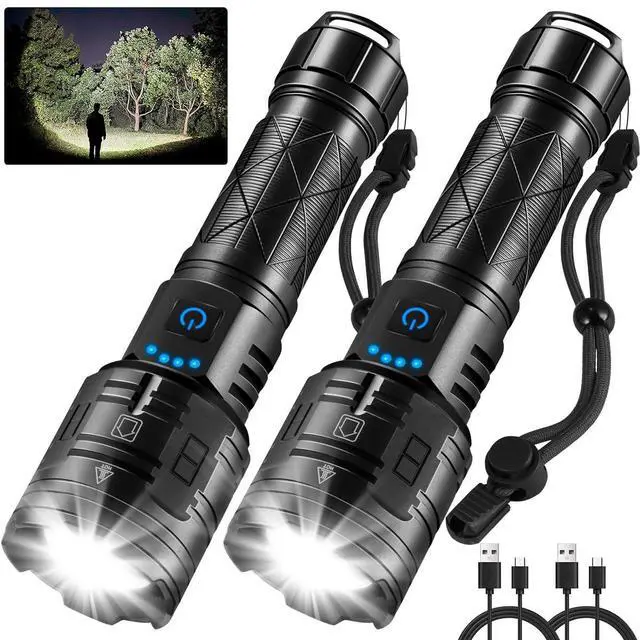Main image of 2Pack Rechargeable Flashlights High Lumens, Powerful Tactical Flashlights, 5 Modes LED Flashlight Adjustable, Brightest Flashlight Waterproof, Handheld Flash Light for Home, Camping, Hiking