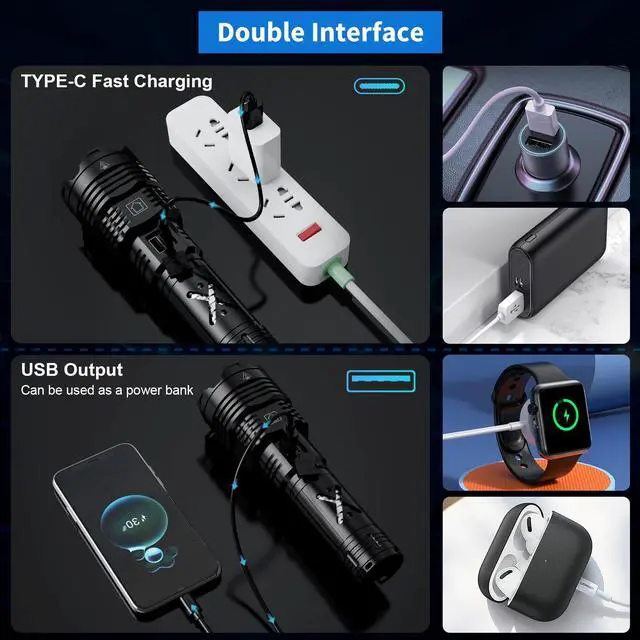 Alt view image 5 of 7 - Rechargeable Led Flashlights 1520,000 High Lumens,Super Bright Flashlight True,Powerful Tactical Flashlight Up to 24H Long Battery Life Zoomable 6 Light Modes IP67 Water Resistant for Home Camping