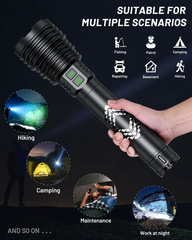 Alt view image 7 of 7 - Powerful Flashlights 600000 High Lumens, 10000mAh Battery | 6 Modes with Fast Charge, Super Bright Rechargeable Flashlight IP67 Waterproof & Shock Resistant for Outdoor Activities