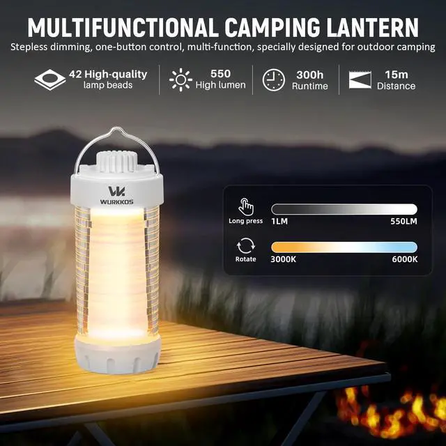 Alt view image 3 of 7 - CL01 Camping Lantern Rechargeable, 550LM Waterproof Tent Light with Magnet Base, Up to 300H Runtime,Portable Lantern Flashlight with RGB light,Emergency Camp Light for Hurricane,Hiking,Camping