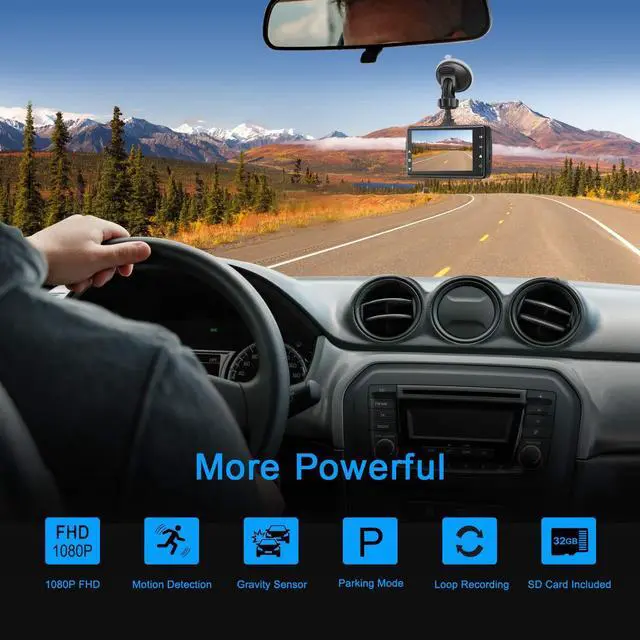 Alt view image 2 of 7 - Dash Cam Front with 32G SD Card, 1080P FHD Car Driving Recorder 3'' IPS Screen 170°Wide Angle Dashboard Camera Aluminum Alloy Case, WDR G-Sensor Parking Monitor Loop Recording Motion Detection