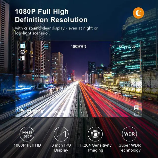 Alt view image 3 of 7 - Dash Cam Front with 32G SD Card, 1080P FHD Car Driving Recorder 3'' IPS Screen 170°Wide Angle Dashboard Camera Aluminum Alloy Case, WDR G-Sensor Parking Monitor Loop Recording Motion Detection