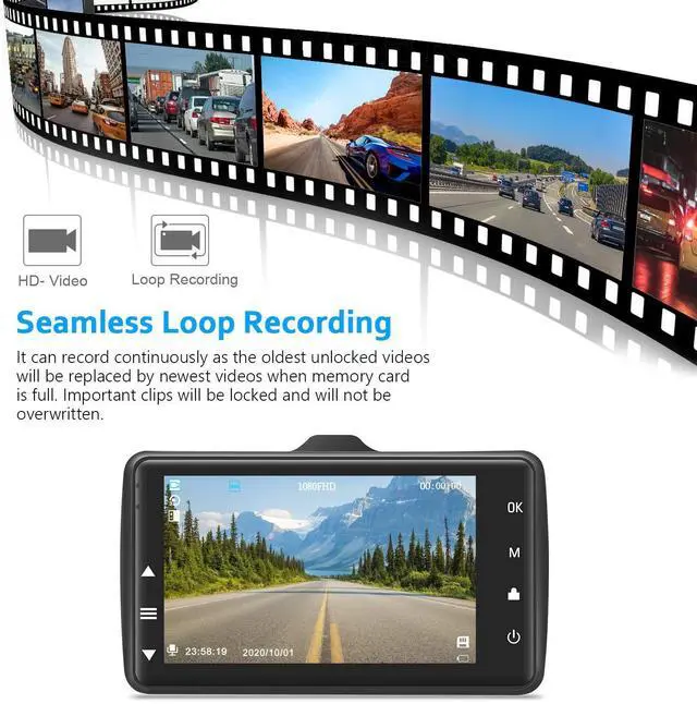 Alt view image 6 of 7 - Dash Cam Front with 32G SD Card, 1080P FHD Car Driving Recorder 3'' IPS Screen 170°Wide Angle Dashboard Camera Aluminum Alloy Case, WDR G-Sensor Parking Monitor Loop Recording Motion Detection