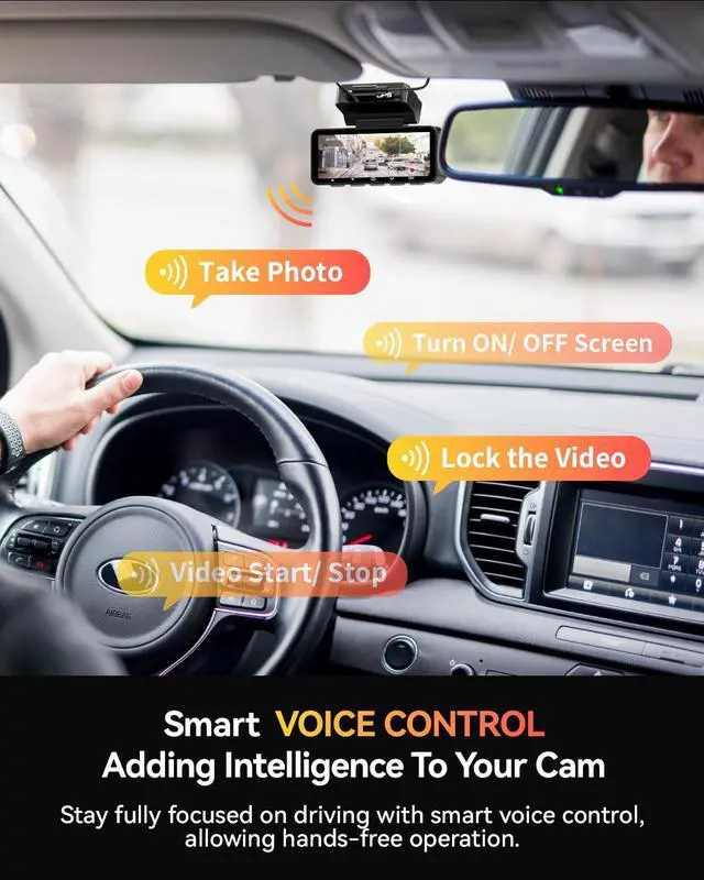 Alt view image 3 of 7 - Dash Cam Front Rear 4K Built-in 5G WiFi GPS, Voice Control, 3.39 inch IPS Screen, Dual Dash Camera for Car Includes 64GB SD Card, Super Night Vision, 24H Parking Monitor, Supercapacitor, Type C, HDR