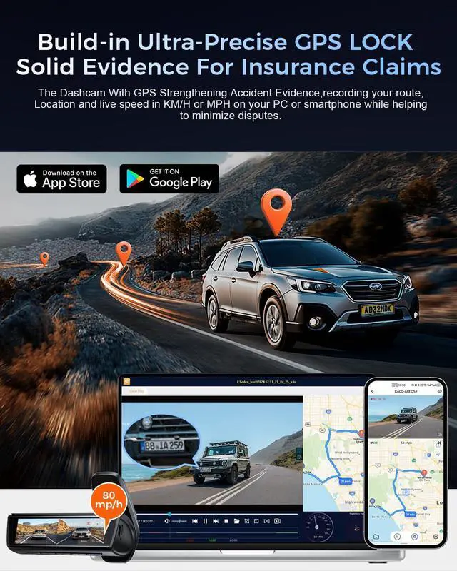 Alt view image 3 of 7 - K600 4k Dash Cam Front and Rear, 3.59" IPS Screen, Built-in GPS 5G WiFi Dash Camera for Cars with App, UHD 2160P Night Vision Free 64G SD Card, 170° Wide Angle, HDR, 24H Parking Mode