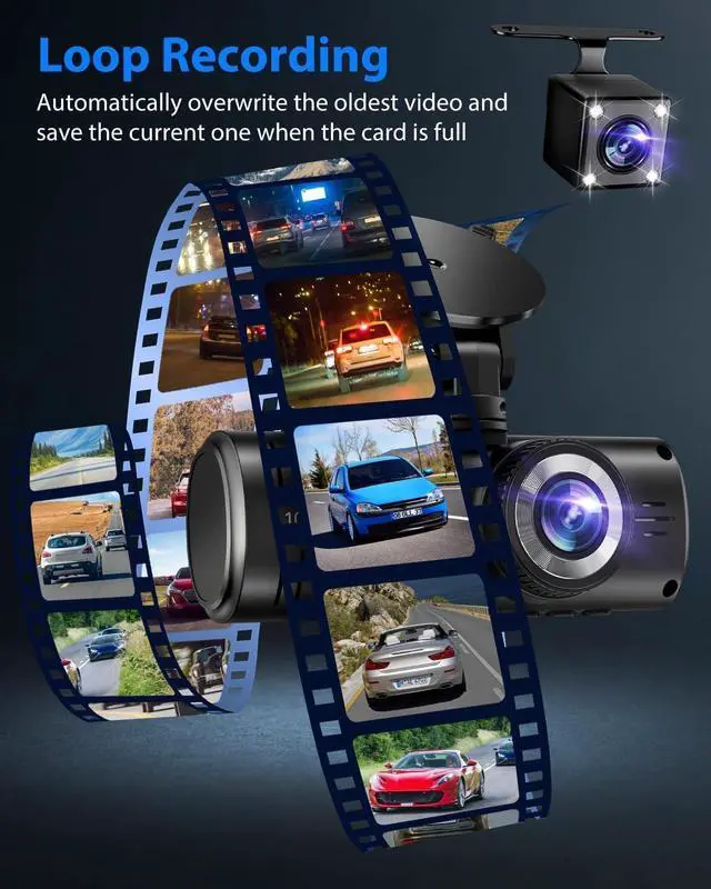 Alt view image 5 of 7 - Dash Cam Front and Rear, 1080P Dash Camera for Cars, 3 Channel Car Camera Front Rear and Inside with 32GB Card, Loop Recording, Night Vision, HDR, 24Hr Parking, G-Sensor