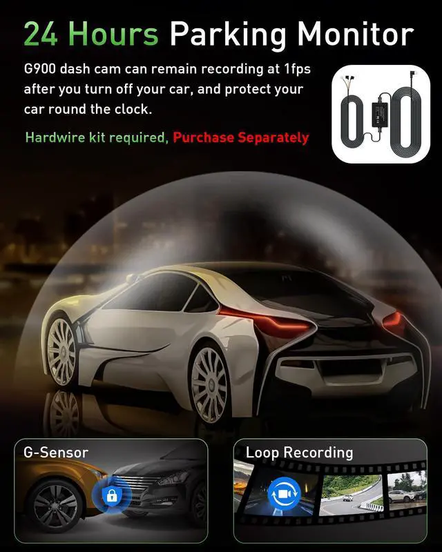 Alt view image 6 of 7 - Dash Cam Front and Rear,4K+1080P WiFi Dual Dash Camera for Cars with App, 3" IPS Dashboard Camera Recorder,Night Vision,24H/7 Parking Mode, Loop Recording,170° Wide Angle,Free 64GB SD Card