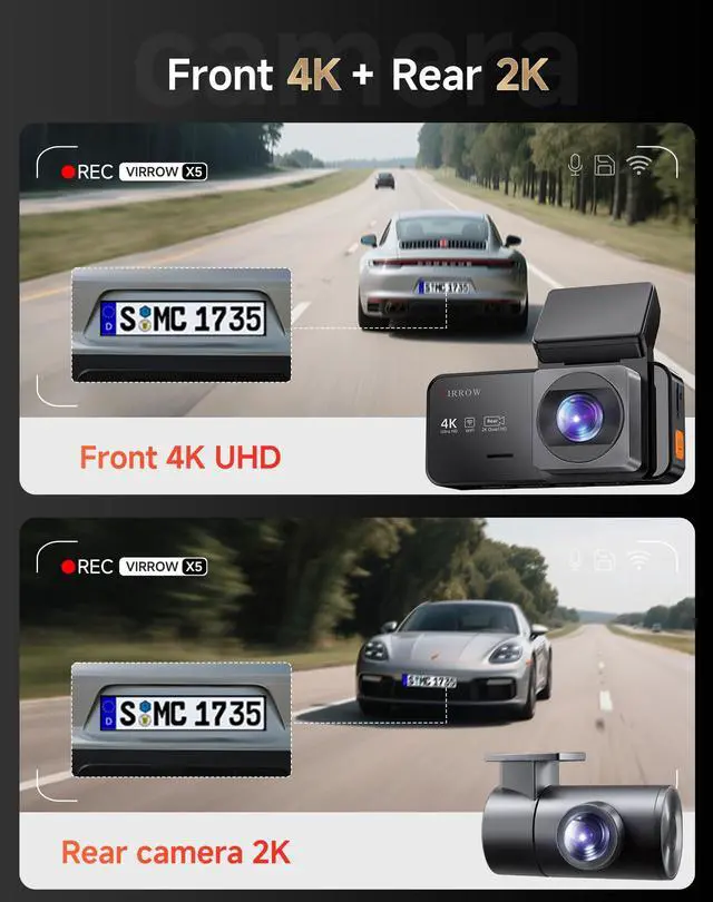 Alt view image 3 of 7 - Dash Cam Front and Rear: 4K+2K Dash Camera for Cars - Dashcam Built-in WiFi APP Control 64GB Included 3.39" Touchscreen 24H Parking Monitor WDR Night Vision Loop Recording Collision Detection(X5)