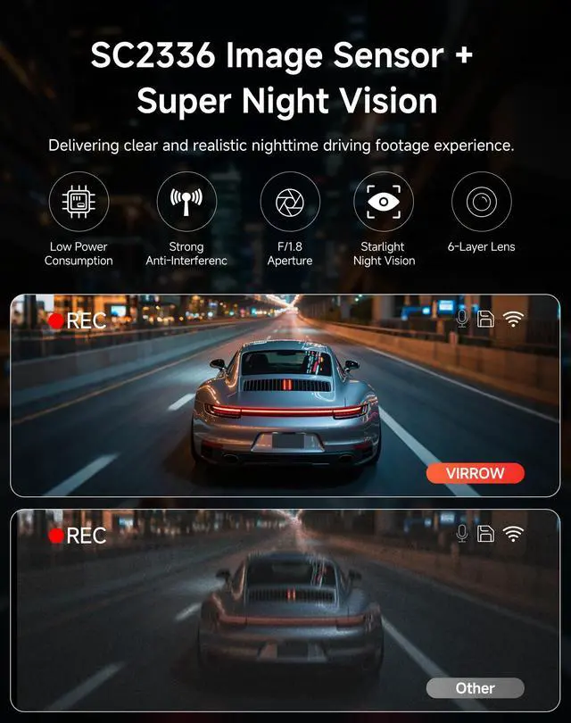Alt view image 4 of 7 - Dash Cam Front and Rear: 4K+2K Dash Camera for Cars - Dashcam Built-in WiFi APP Control 64GB Included 3.39" Touchscreen 24H Parking Monitor WDR Night Vision Loop Recording Collision Detection(X5)