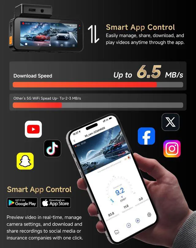 Alt view image 5 of 7 - Dash Cam Front and Rear: 4K+2K Dash Camera for Cars - Dashcam Built-in WiFi APP Control 64GB Included 3.39" Touchscreen 24H Parking Monitor WDR Night Vision Loop Recording Collision Detection(X5)