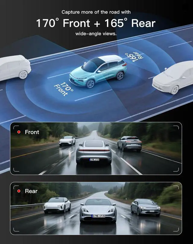 Alt view image 6 of 7 - Dash Cam Front and Rear: 4K+2K Dash Camera for Cars - Dashcam Built-in WiFi APP Control 64GB Included 3.39" Touchscreen 24H Parking Monitor WDR Night Vision Loop Recording Collision Detection(X5)
