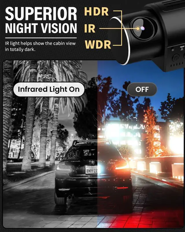 Alt view image 4 of 7 - Dash Cam Front Rear and Inside 1080P Three Channels with IR Night Vision Car Camera SD Card Included Dashboard Camera Dashcam for Cars HDR Motion Detection and G-Sensor for Car, Taxi, Uber