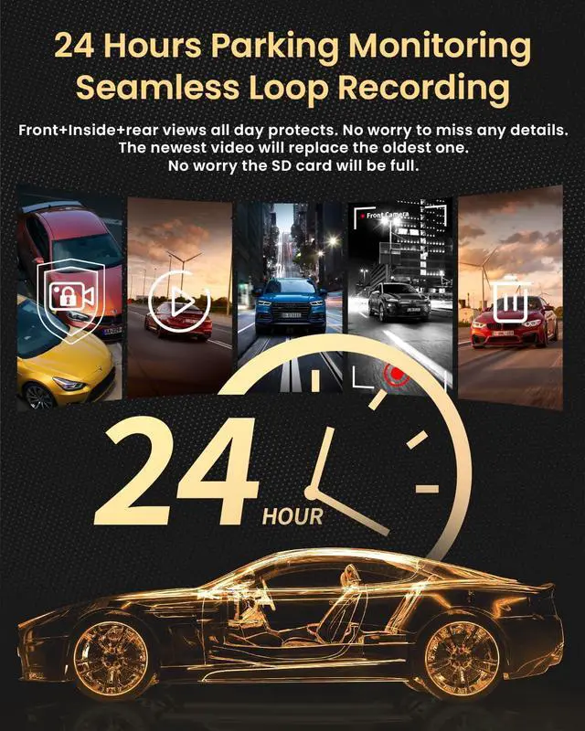 Alt view image 6 of 7 - Dash Cam Front Rear and Inside 1080P Three Channels with IR Night Vision Car Camera SD Card Included Dashboard Camera Dashcam for Cars HDR Motion Detection and G-Sensor for Car, Taxi, Uber