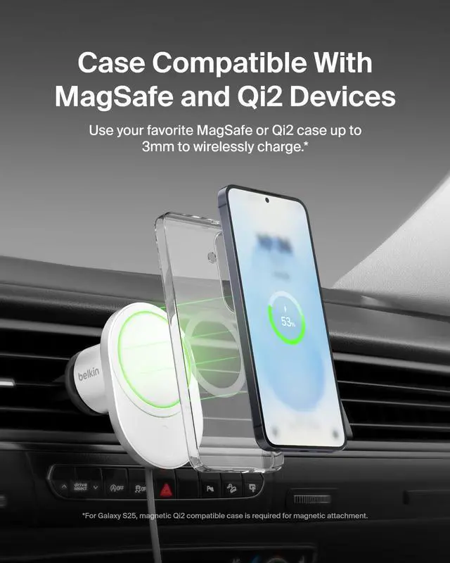 Alt view image 5 of 7 - MagSafe-Compatible Wireless Car Charger with 15W Fast Charging, Powerful Magnetic Vent Holder for iPhone 16, 15, 14, 13, and 12 Series, Secure Car Phone Mount - White