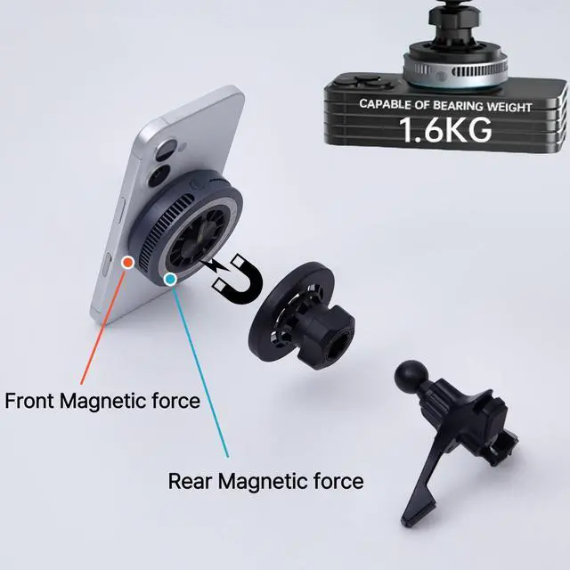 Alt view image 3 of 7 - Qi2 15W Magnetic Wireless Car Mount Charger, MagSafe Compatible Air Vent Phone Holder with Peltier Cooling for iPhone 16/15/14/13, Galaxy S26,S25 Detachable Car & Desk Charger (Black)