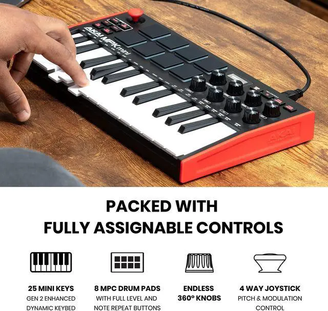 Alt view image 3 of 7 - MPK Mini MK3 - 25 Key USB MIDI Keyboard Controller With 8 Backlit Drum Pads, 8 Knobs, Music Production Software and Native Instruments Sound Package (NKS Integration)
