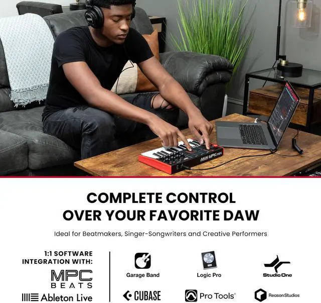 Alt view image 2 of 7 - MPK Mini MK3 - 25 Key USB MIDI Keyboard Controller With 8 Backlit Drum Pads, 8 Knobs, Music Production Software and Native Instruments Sound Package (NKS Integration)