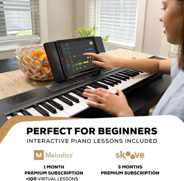 Alt view image 2 of 7 - Melody 61 MK4 Keyboard Piano for Beginners with 61 Keys Speakers, Tablet/Sheet Music Stand, 300 Sounds and Music Lessons