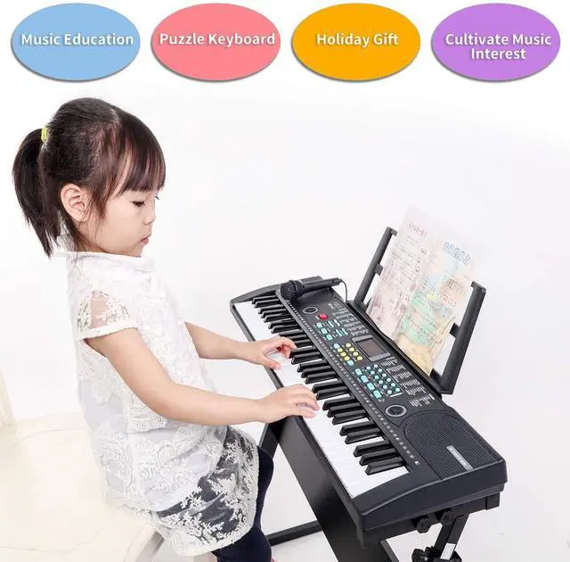 Alt view image 2 of 7 - Piano Keyboard, 61 Keys Beginner Electronic Keyboard Portable Digital Music Keyboard, Early Education Music Instrument with Microphone & Music Sheet Stand