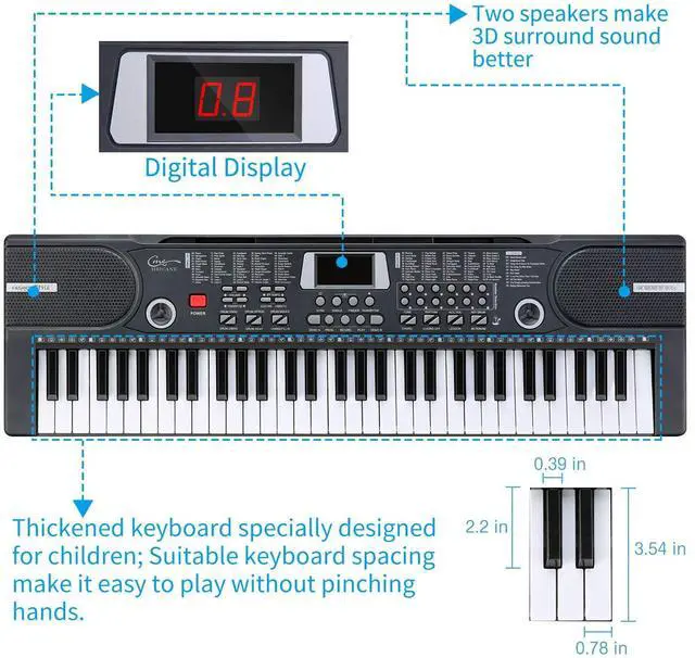 Alt view image 4 of 7 - Piano Keyboard, 61 Keys Beginner Electronic Keyboard Portable Digital Music Keyboard, Early Education Music Instrument with Microphone & Music Sheet Stand