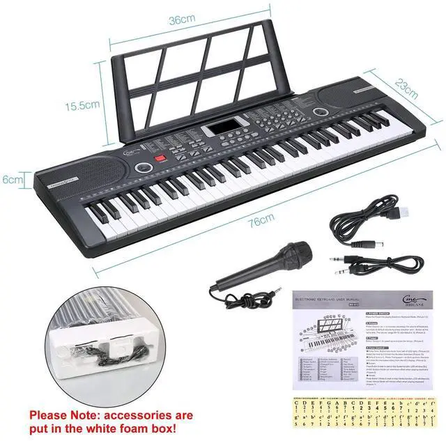 Alt view image 7 of 7 - Piano Keyboard, 61 Keys Beginner Electronic Keyboard Portable Digital Music Keyboard, Early Education Music Instrument with Microphone & Music Sheet Stand