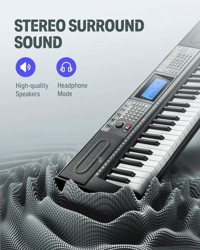 Alt view image 4 of 7 - 61 Key Keyboard Piano, Electric Piano Keyboard Kit with 249 Voices, 249 Rhythms - Includes Piano Stand, Stool, Microphone, Gift for Beginners, Black (DEK-610S)