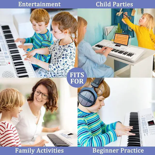 Alt view image 2 of 7 - VGK611 Electric Keyboard for Beginner, 61 Keys Portable Music Keyboard With Mini Lighted Keys, Electronic Piano for Kids, Boy, Girl, White