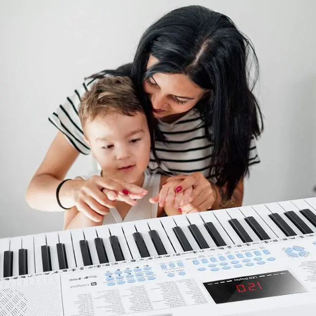 Alt view image 7 of 7 - VGK611 Electric Keyboard for Beginner, 61 Keys Portable Music Keyboard With Mini Lighted Keys, Electronic Piano for Kids, Boy, Girl, White