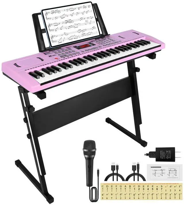 Main image of 61 Key Keyboard Piano, Digital Kids Piano Keyboard with Stand, Gift for Early Education Children, Pink