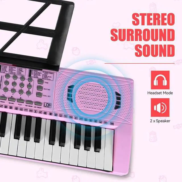 Alt view image 6 of 7 - 61 Key Keyboard Piano, Digital Kids Piano Keyboard with Stand, Gift for Early Education Children, Pink