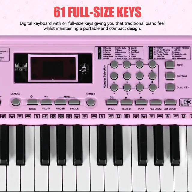 Alt view image 7 of 7 - 61 Key Keyboard Piano, Digital Kids Piano Keyboard with Stand, Gift for Early Education Children, Pink