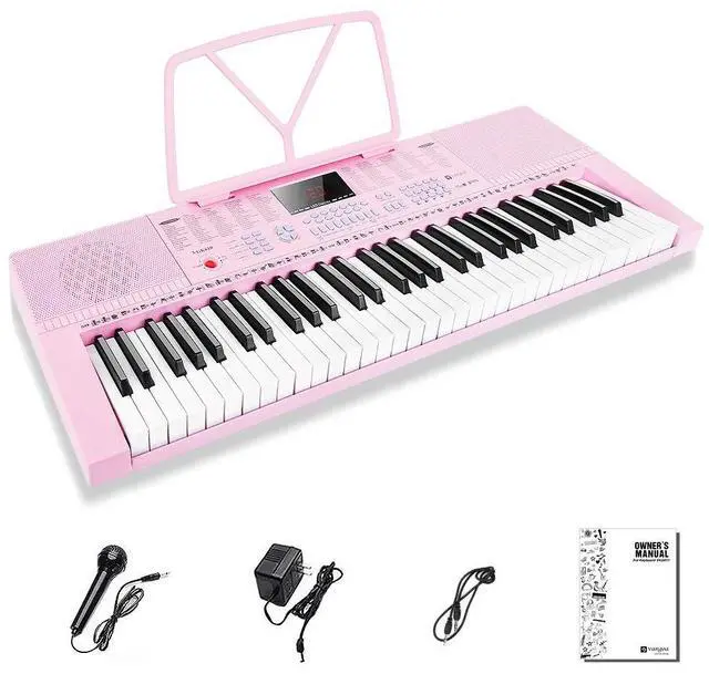 Main image of VGK610 Piano Keyboard, 61 Mini Keys Portable Music Keyboard for Beginners with Microphone, 3 Teaching Modes, 350 Tones, 350 Rhythms, 30 Demos, Pink