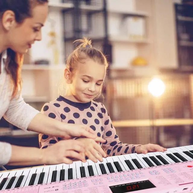 Alt view image 2 of 7 - VGK610 Piano Keyboard, 61 Mini Keys Portable Music Keyboard for Beginners with Microphone, 3 Teaching Modes, 350 Tones, 350 Rhythms, 30 Demos, Pink