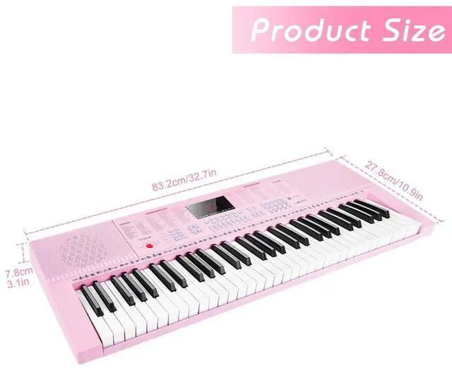 Alt view image 7 of 7 - VGK610 Piano Keyboard, 61 Mini Keys Portable Music Keyboard for Beginners with Microphone, 3 Teaching Modes, 350 Tones, 350 Rhythms, 30 Demos, Pink