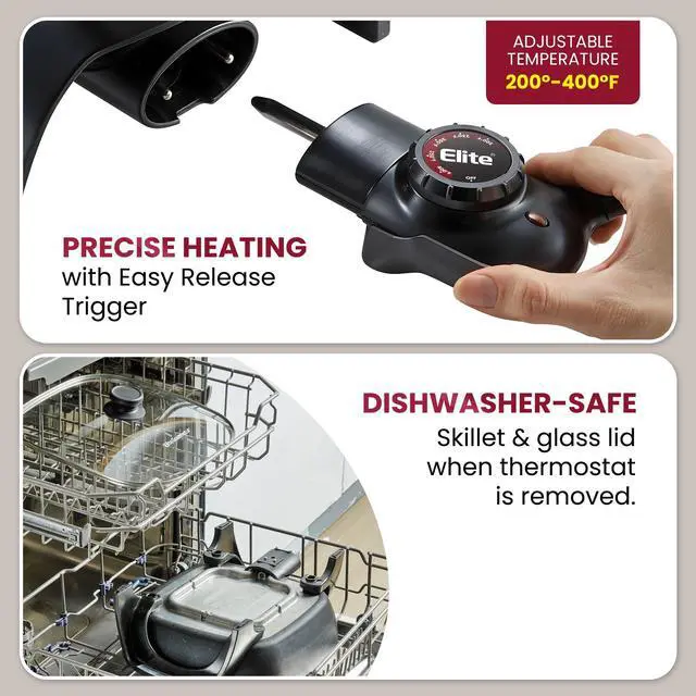 Alt view image 3 of 7 - EG6201 Extra Deep 12"x12"x3.2" (7.5Qt.) Scratch Resistant Dishwasher Safe, Non-stick Electric Skillet with Glass Vented Lid, Adjustable Temperature, Black