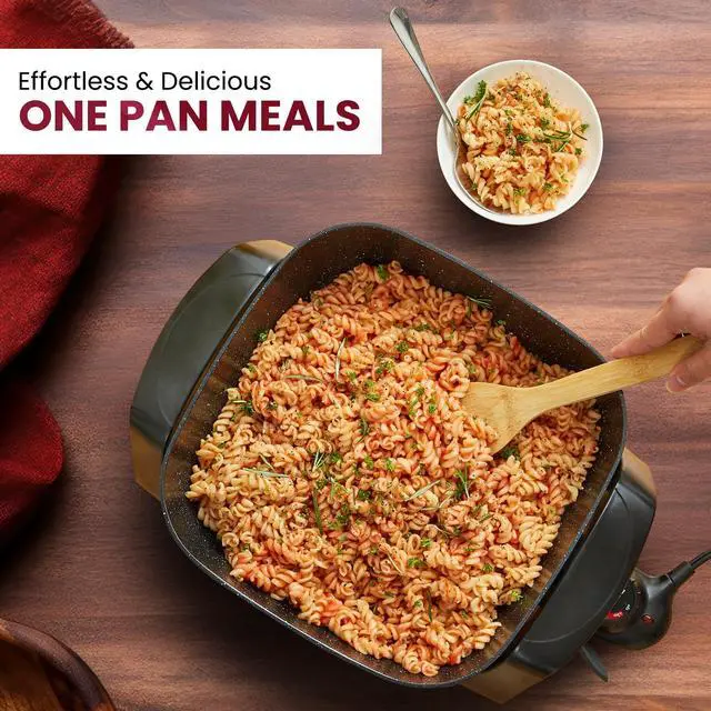 Alt view image 7 of 7 - EG6201 Extra Deep 12"x12"x3.2" (7.5Qt.) Scratch Resistant Dishwasher Safe, Non-stick Electric Skillet with Glass Vented Lid, Adjustable Temperature, Black
