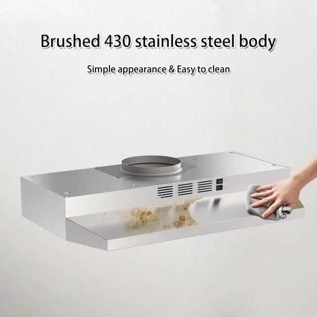 Alt view image 3 of 7 - 30 inch Range Hood Ducted/Ductless Convertible Stainless Steel Range Hood Under Cabinet with Rocker Button Control,Vent Hood with LED Light,2 Speed Exhaust Fan,Under Cabinet Hood,Silver