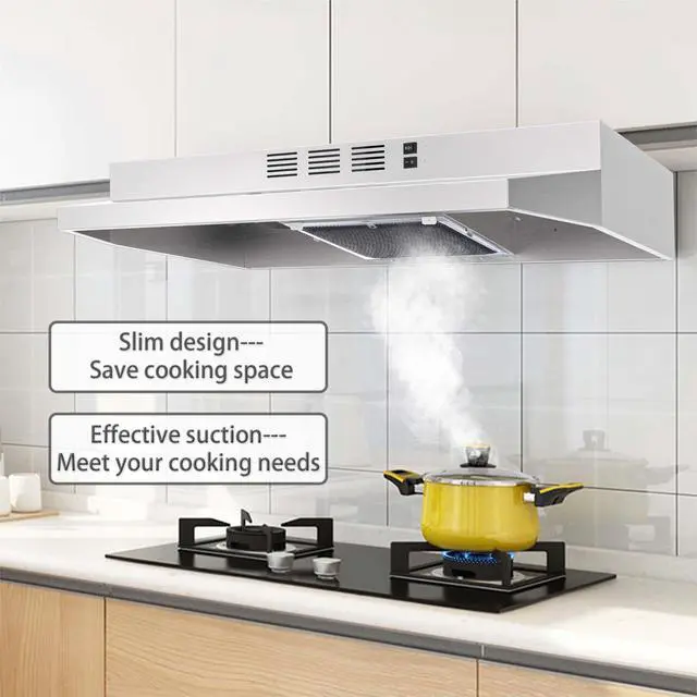 Alt view image 5 of 7 - 30 inch Range Hood Ducted/Ductless Convertible Stainless Steel Range Hood Under Cabinet with Rocker Button Control,Vent Hood with LED Light,2 Speed Exhaust Fan,Under Cabinet Hood,Silver