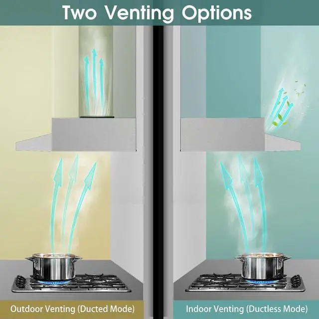 Alt view image 5 of 6 - Range Hood 30 inch Under Cabinet, Stainless Steel Kitchen Vent Hood 280CFM, Built-in Kitchen Stove Hood w/Rocker Button Control, Ducted/Ductless Convertible Duct, 2 Speeds Fan, Bright LED Light