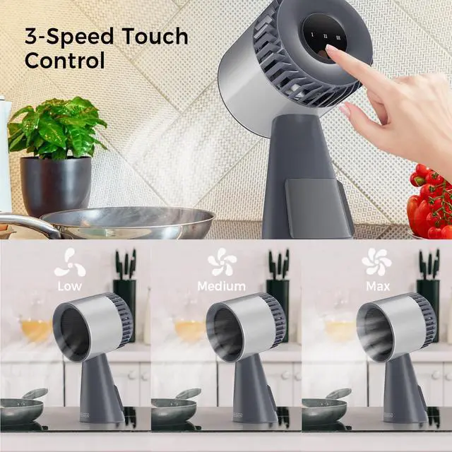 Alt view image 4 of 7 - Portable Range Hood for Cooking 3-Speed Desktop Kitchen Exhaust Fan for Indoor BBQ, Hot Pot and RV Detachable Oil Cup, 13pc Cotton Filter, Silver Grey