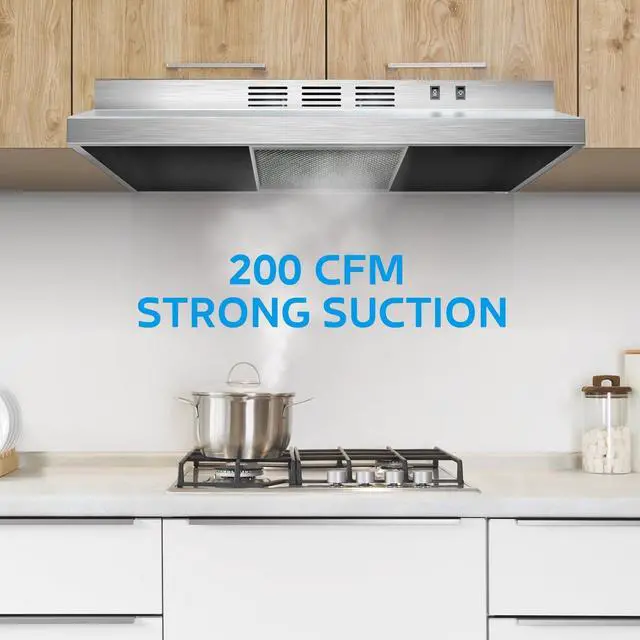 Alt view image 2 of 7 - MVU30W2AST Range 30 Inch Under Cabinet Vent Ductless Convertible with Durable Stainless Steel, 200 CFM Kitchen Hood with 2 Reusable Filter, 2 Speed Exhaust Fan