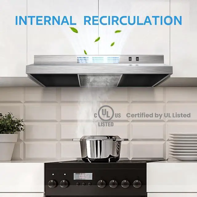Alt view image 3 of 7 - MVU30W2AST Range 30 Inch Under Cabinet Vent Ductless Convertible with Durable Stainless Steel, 200 CFM Kitchen Hood with 2 Reusable Filter, 2 Speed Exhaust Fan