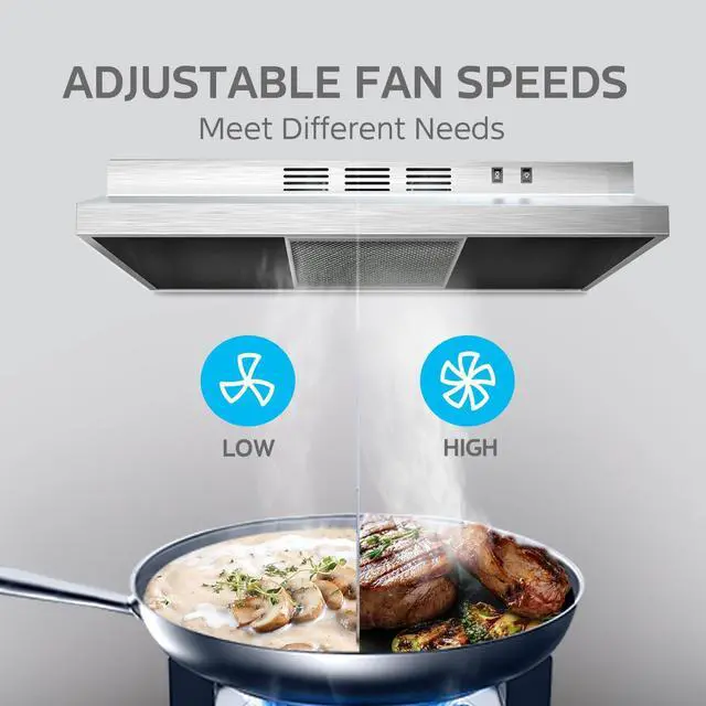 Alt view image 4 of 7 - MVU30W2AST Range 30 Inch Under Cabinet Vent Ductless Convertible with Durable Stainless Steel, 200 CFM Kitchen Hood with 2 Reusable Filter, 2 Speed Exhaust Fan