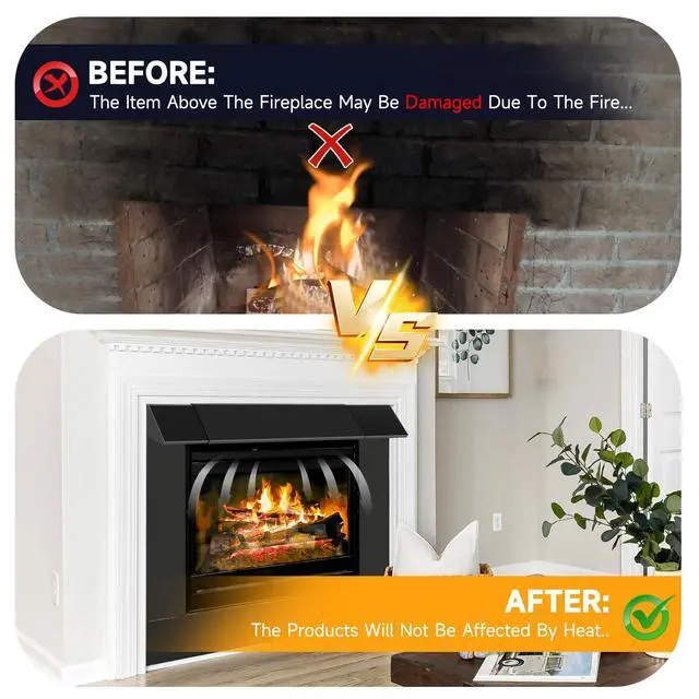 Alt view image 2 of 7 - Black Adjustable Fireplace Hood for 28 to 48" Fireplace Hood Heat Shield Equipped with Insulation Cotto