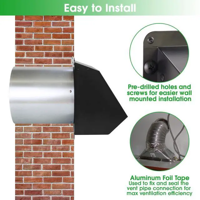 Alt view image 5 of 7 - 8 Inch Wall Vent Hood Wall Exhaust Vent Cover Outdoor Hooded Wall Vent with Screen and Damper,Wall Vent Cover Cap Exterior Air Exhaust for Kitchen Range Hood HVAC Duct Dryer Vent,Galvanized Steel