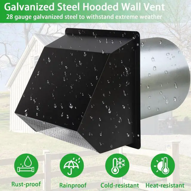 Alt view image 6 of 7 - 8 Inch Wall Vent Hood Wall Exhaust Vent Cover Outdoor Hooded Wall Vent with Screen and Damper,Wall Vent Cover Cap Exterior Air Exhaust for Kitchen Range Hood HVAC Duct Dryer Vent,Galvanized Steel