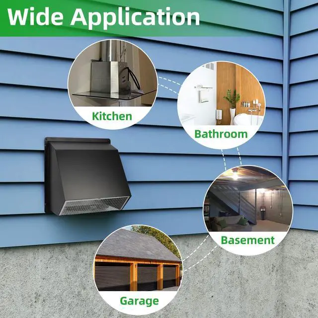 Alt view image 7 of 7 - 8 Inch Wall Vent Hood Wall Exhaust Vent Cover Outdoor Hooded Wall Vent with Screen and Damper,Wall Vent Cover Cap Exterior Air Exhaust for Kitchen Range Hood HVAC Duct Dryer Vent,Galvanized Steel