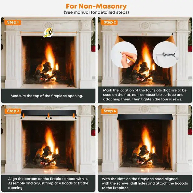 Alt view image 5 of 7 - Adjustable Fireplace Hood 28.5 to 48 Inch | Black Powder Coat, Fireplace Hood Heat Shield