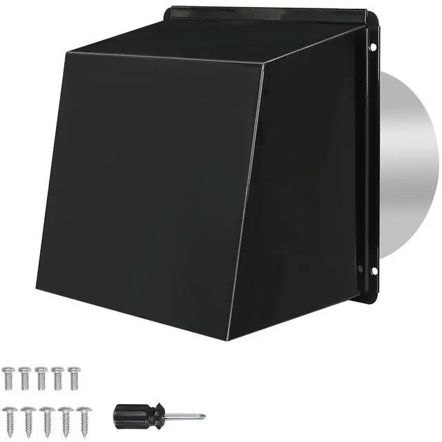 Main image of 10 Inch Hooded Wall Vent with Screen and Damper, Metal Exhaust Vent Cover Cap, for Exterior Kitchen Range Hood Dryer Ventilation, Outdoor Wall Duct Vent-Cap (Black)