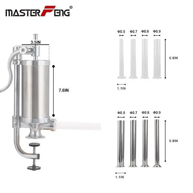 Alt view image 2 of 7 - Sausage Stuffer, Stainless Steel Homemade Sausage Maker Vertical Meat Filling Kitchen Machine, Packed 8 Stuffing Tubes (2.5LBS VERTICAL)